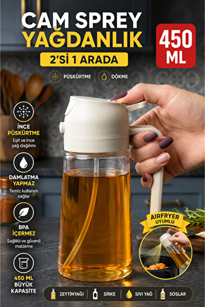 Ercazzo Cam Sprey Yağdanlık 450 Ml Airfryer Püskürtmeli Yağdanlık Zeytinyağı,...