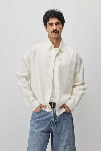 VAMOSCLO Long Sleeve Boxy Fit Shirt Ecru