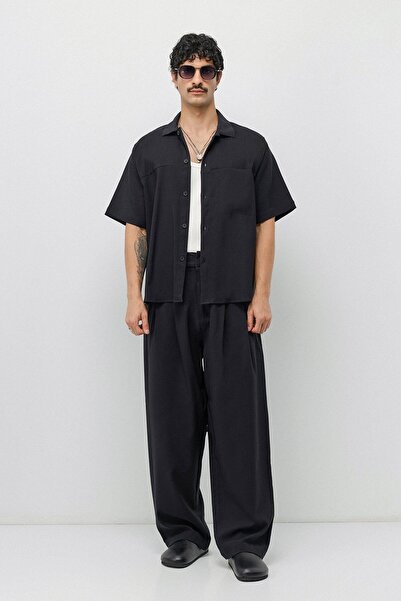 VAMOSCLO Relaxed Fit Oversize Gömlekli Süper Baggy Pantolon Takım Siyah