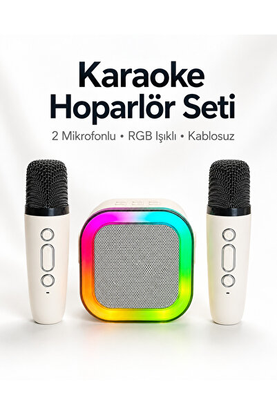 TEKNOKUTUM ÇİFT MİKROFONLU LED Işıklı Taşınabilir Karaoke Hoparlör - USB & Au...