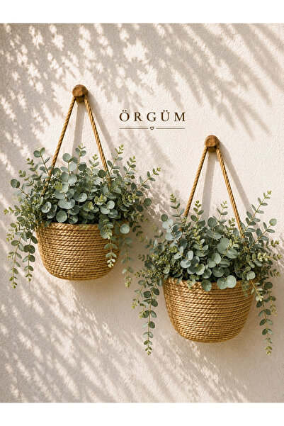 ÖRGÜM Sepet Dekoratif Mini Çiçeklik Çok Amaçlı Sepet 12x10 cm (BİTKİLER VE AS...