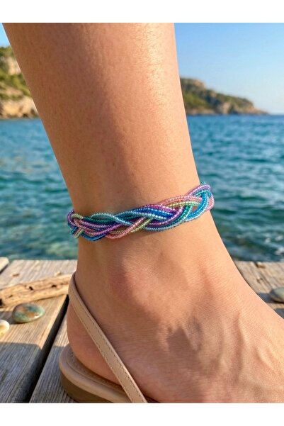 Beykan handmade Knitted Carnival 9-Piece Beaded Anklet