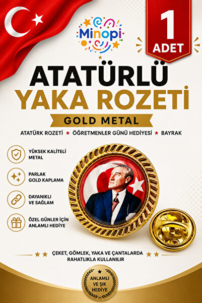 Minopi ( 1 Adet ) Atatürklü Yaka Rozeti Gold Metal Atatürk Rozet Öğretmenler ...