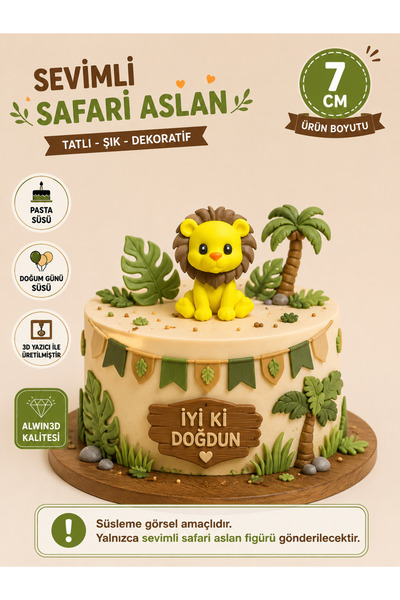 Alwin3d Safari Aslan 7cm Pastaüstü Figür Süs