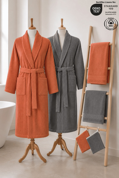 Ellaline Eldy Striped Bathrobe Set Family Set, 6 Pieces, 100% Cotton Certifie...