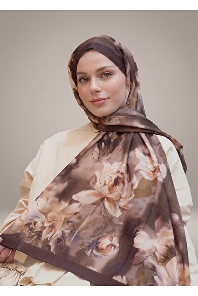 YILDIZ SCARFS Dream Pattern Cotton Chiffon Shawl - Brown