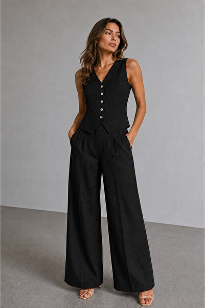 M&N Women's Linen Vest and Palazzo Trousers Set – Stylish Combination with Wi...