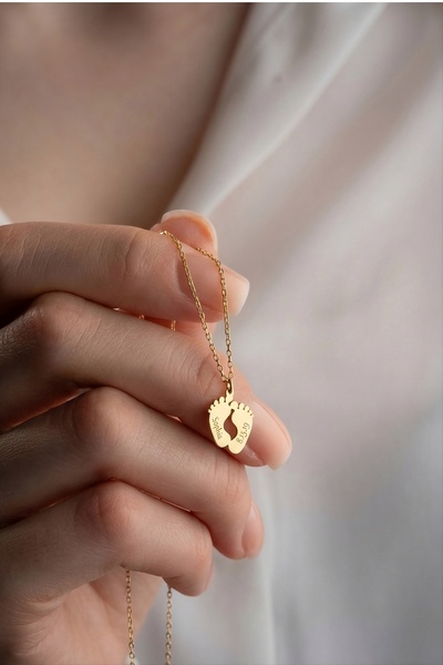 Lyvara 925 Ayar Orjinal Gümüş Kişiselleştirilebilir İsimli Anne-Bebek Gold Re...