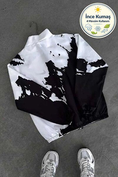 Lushen Μαύρο και άσπρο Unisex ύφασμα αλεξίπτωτου Oversize με ψηφιακή εκτύπωση...