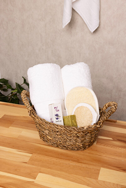 Mions Doğal Banyo & SPA Seti (Hediye Sepeti) (Havlu, Defne Sabunu, Lavanta Yağı, Kese, Sepet)