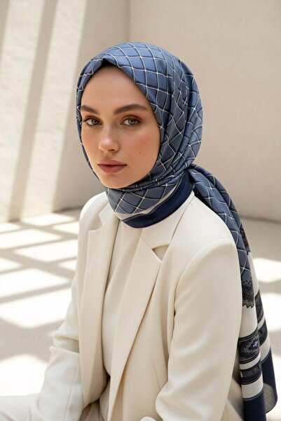 Vissona %100 Saf İpek Şal İnce Saten Vual Dokuma Etnik Desenli Bebe Mavisi - ...