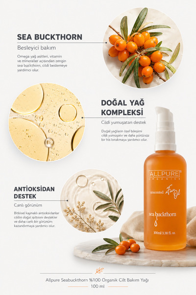 ALLPURE Seabuckthorn 100% Organic Skin Care Oil, Anti-Wrinkle, 100 ml
