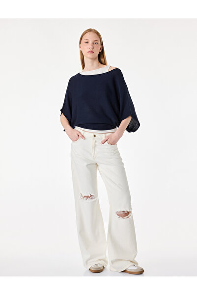 Koton Slim Fit Kayık Yaka Uzun Kollu İkili Triko Kazak