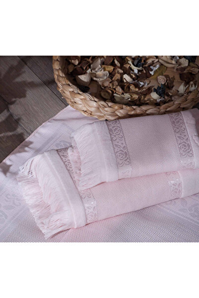 sarra 2'Lİ SARRA ETAMİN SAÇAKLI HAVLU SETİ (30x50-50x90 cm) - SOMON