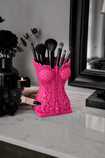 Belupa Gotik Korse Tasarımlı Dekoratif Makyaj Fırçalık Organizer Kalemlik 14 Cm