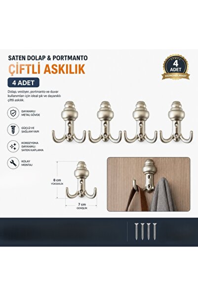 Beşel Saten Metal Sarıklı Askı Portmanto Vestiyer Duvar Askısı Dolap Askılığı...