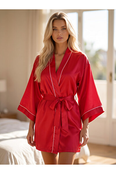 Magic BAlance Fuşya-Kırmızı Biyeli Saten Kimono | 888Balance