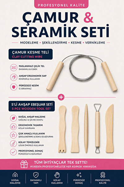 O&S Oyun ve Sanat Eğlen-Üret Seramik Hamuru Ahşap Ebeşuar Seti, Kil Çamuru Mo...