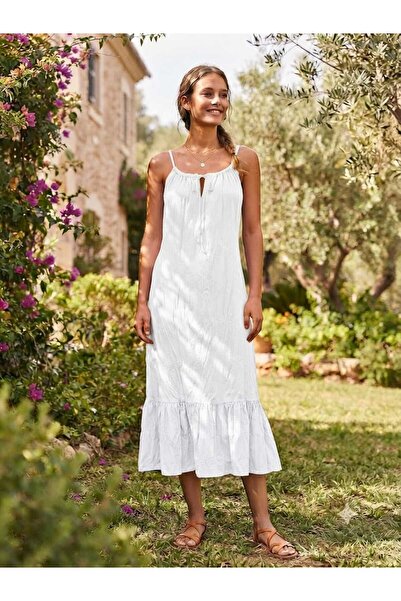 MYMİSİY ASKILI KETEN ELBİSE STANDART BEDEN (38--48) BOY 120 cm