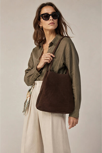 BUENO Brown Dark Suede Women's Shoulder Bag