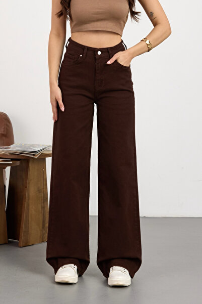 alanora Blugi palazzo de damă, talie înaltă, material elastic, wide leg