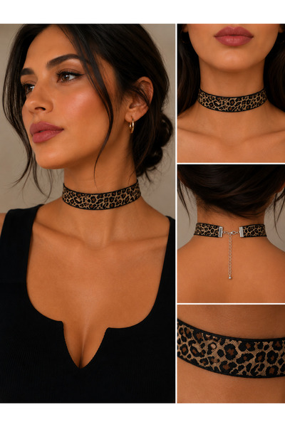 SmY Bag Leopard Pattern Design Necklace Choker