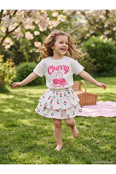 Civil Girls Tricou cu imprimeu Cheryy pentru copii de 2-5 ani - Ecru