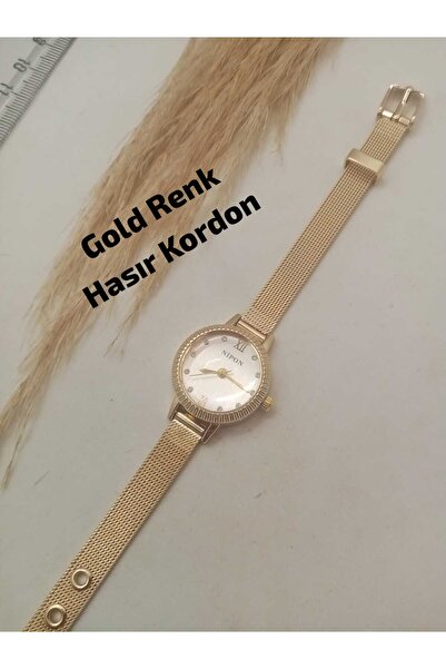 Brality Vintage TASARIM, Minimal Kadın Kol Saati GOLD Renk Kasa..BEYAZ Renk K...