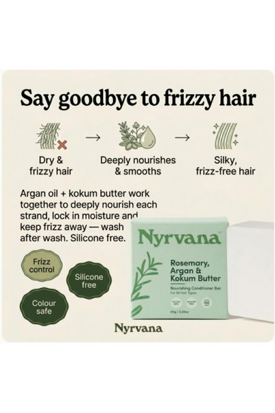 Nyrvana Rosemary, Argan & Kokum Butter Conditioner Bar –Nourishing Solid Conditioner for All Hair Types, Color & Keratin-Safe, Plastic-Free, Eco-Friendly Sustainable Hair Care, Zero-Waste, 100+ Washes