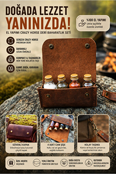 Vivaldi Home Deri Çantalı Kamp Baharatlık,bushcraft, Outdoor