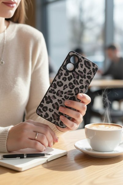 batuteknoloji Oppo A38 İç Yüzeyi Kadife Leopar Desenli Vince Silikon Kapak
