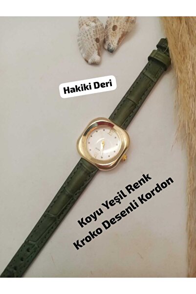 Brality Yeni Moda Vintage TASARIM Gold Renk Kasa , KOYU Yeşili Renk Kadın Kol...