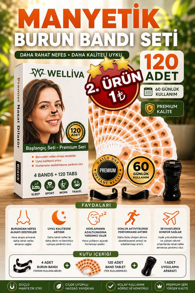 welliva Manyetik Burun Bandı Seti Premium 120’li , Horlama Azaltıcı Mıknatısl...