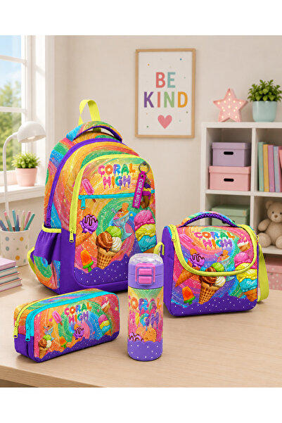 Coral High Milka Dondurma Desenli 4'lü Okul Çanta Seti