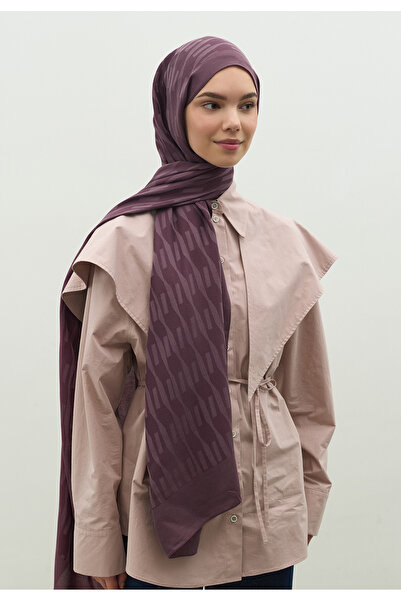 Freshscarfs Nara Pamuk Floş Jakarlı Şal Mürdüm