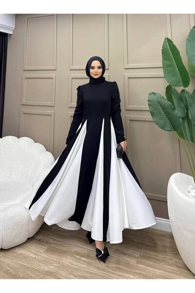 WAY OF LOVE SİYAH BEYAZ PRENSES VERA TESETTÜR ELBİSESİ