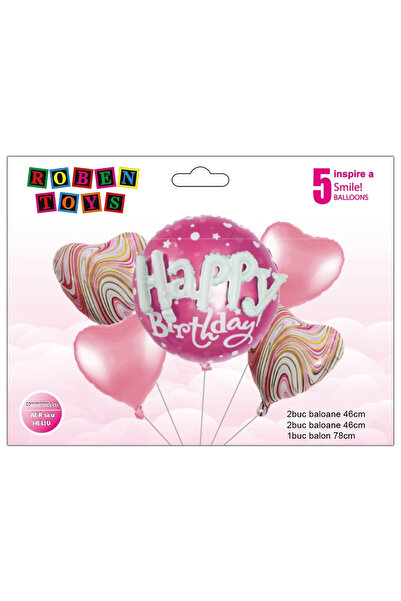 Robentoys Set Baloane folie aluminiu "Happy Birthday" Roz