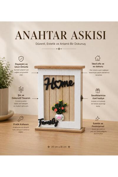 e-life shop Ahşap Ev Tasarımlı Home Sweet Home Family Anahtar Askısı Duvar Or...