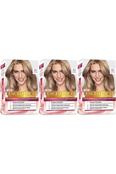 L'Oreal Paris Excellence Saç Boyası 8.1 Küllü Koyu Sarı 3'lü Set