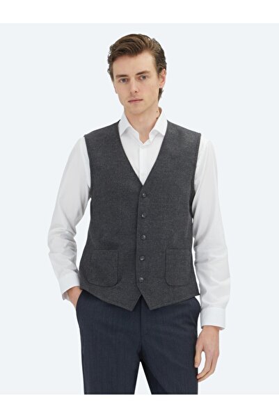 Kip Vestă clasică antracit, croială slim, cu guler fluture