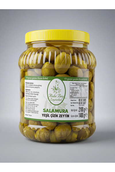 RUHİ BEY ZEYTİNLERİ Domat Çizik Yeşil Zeytin 1,4 Kg