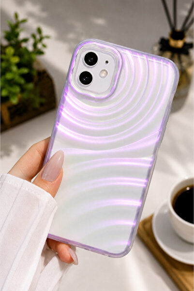 Go Aksesuar Iphone 11 Uyumlu 3d Aurora Kabartma Mor Yansımalı Mat  Silikon Kılıf