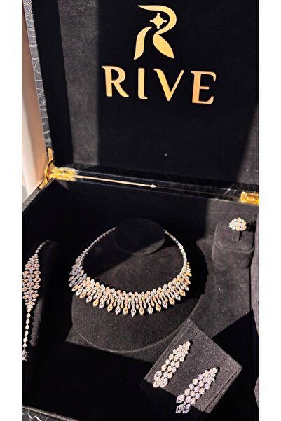 rive.jewelry Zirkon Taşlı Rodyum Kaplama Lüks Kolye Seti – Parlak Taşlı Şık T...