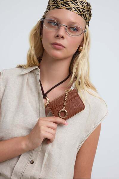 Shule Bags Nook Zippered Charm Card Holder Brown