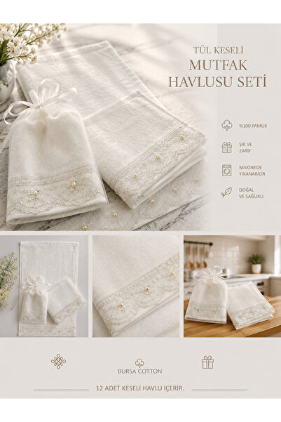 Bursa Cotton TÜL KESELİ12 adet 30x50 Mutfak Havlusu, Mevlüt, Konvoy, Araba Ha...