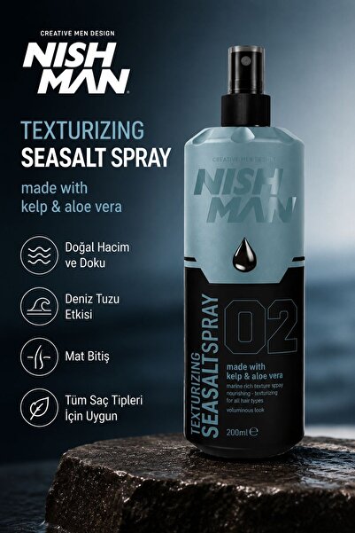 NISHMAN Deniz Tuzu Saç Spreyi 200 ml – Hacim, Doku ve Doğal Görünüm