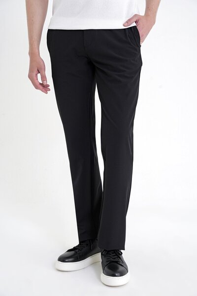 Efor Regular Fit Side Pocket Textured Patterned Black Trousers with Elastic W...