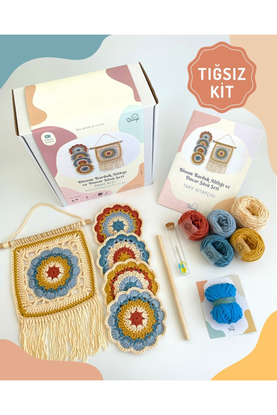 Sloop Bloom Bardak Altlığı ve Duvar Süsü Seti Örgü Kiti - Tığ Dahil Değildir