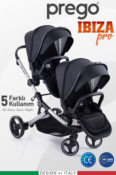 Prego 2071 Ibiza Pro Ikiz Bebek Arabası-siyah (Sadece Bebek Arabası)