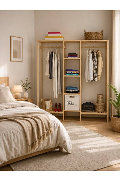 HFAY Design Ahşap Açık Gardırop 150*140*25 İndigo Gardırop
